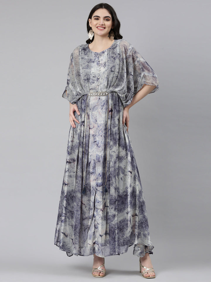 Neerus Blue solid straight casual dress - front view