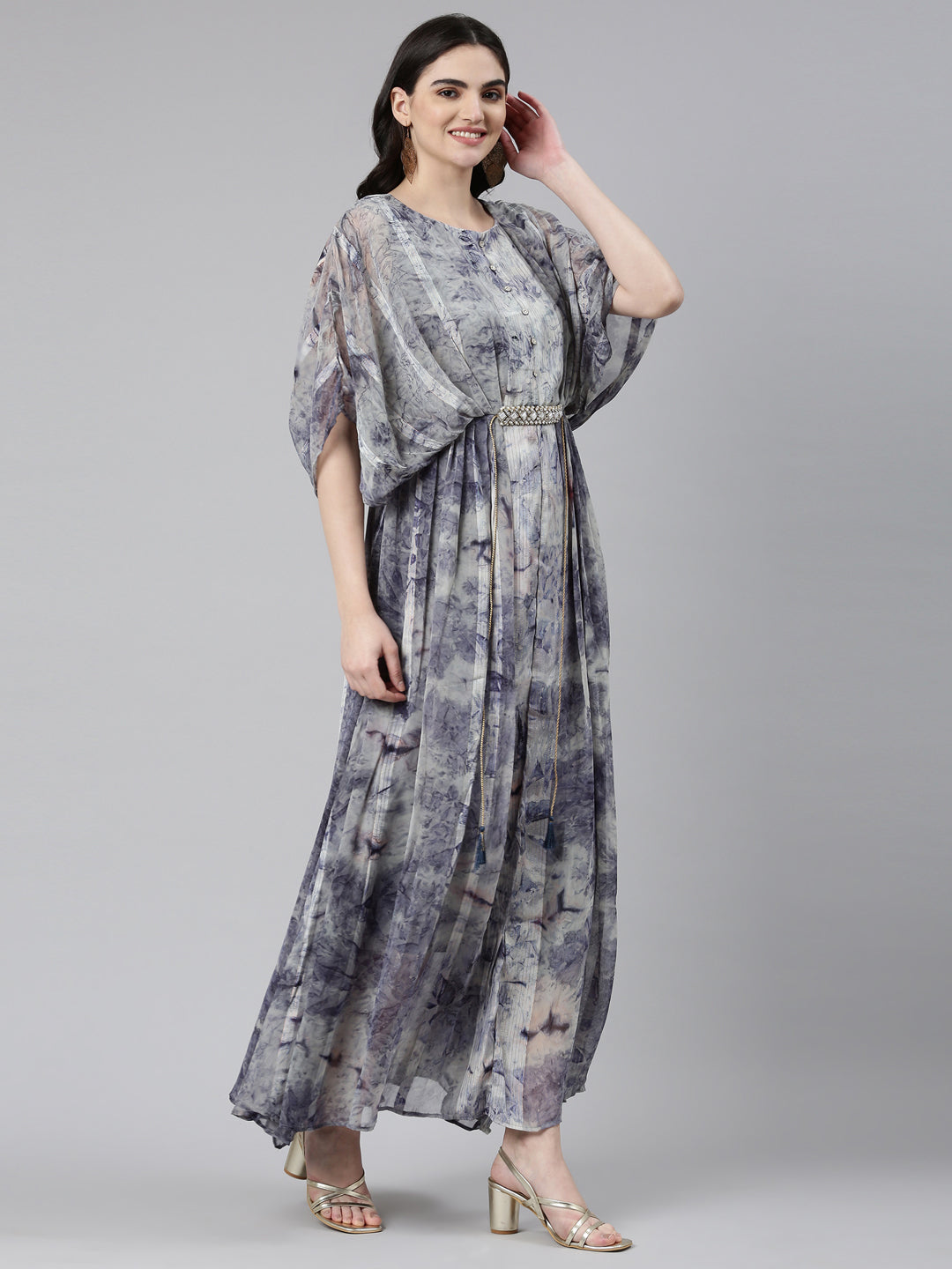 Neerus Blue solid straight casual dress - back view