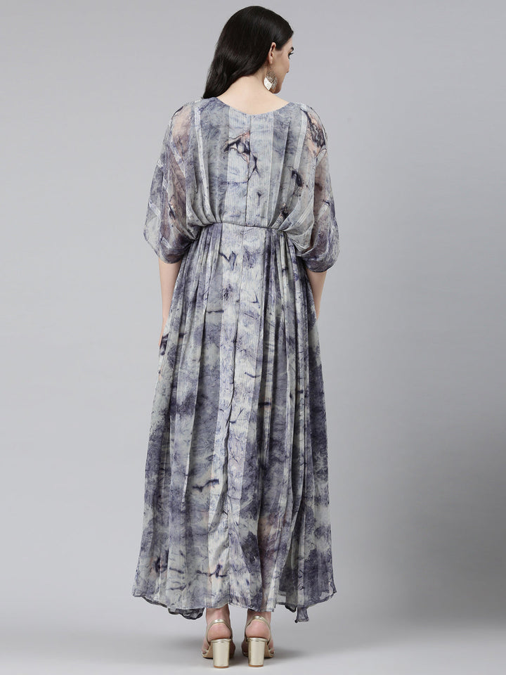 Neerus Blue solid straight casual dress - side view