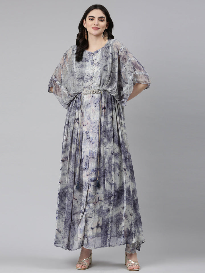 Neerus Blue solid straight casual dress - detail view 2