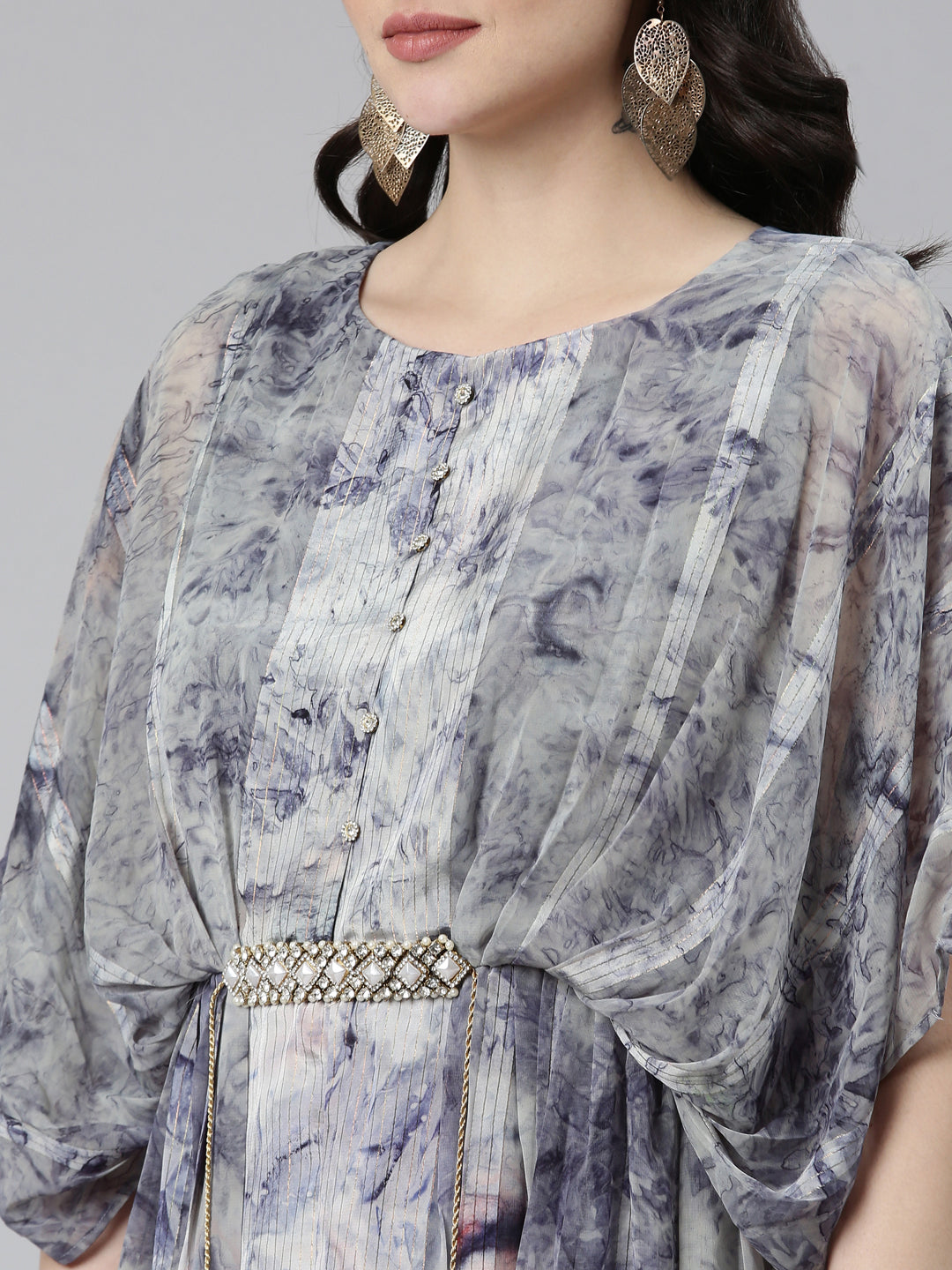 Neerus Blue solid straight casual dress - detail view 1