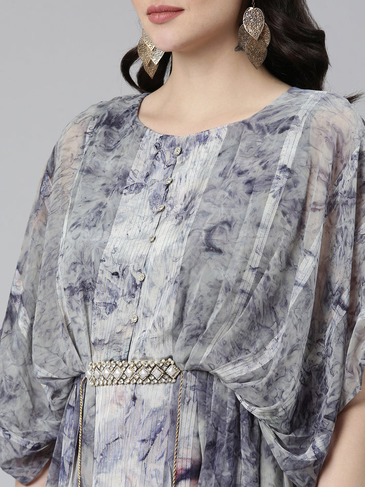 Neerus Blue solid straight casual dress - detail view 1