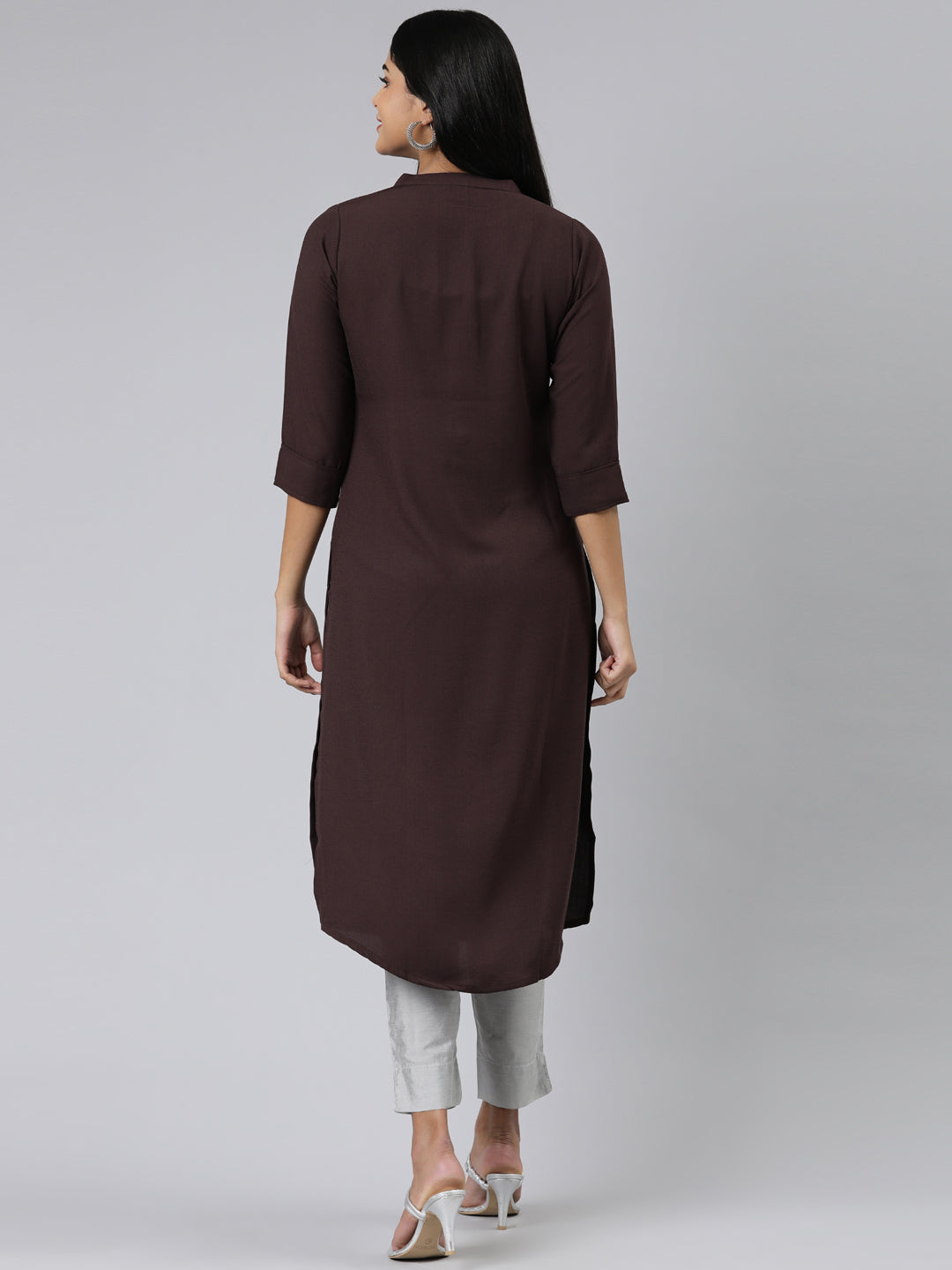 Neerus Purple viscose rayon solid straight kurti - side view