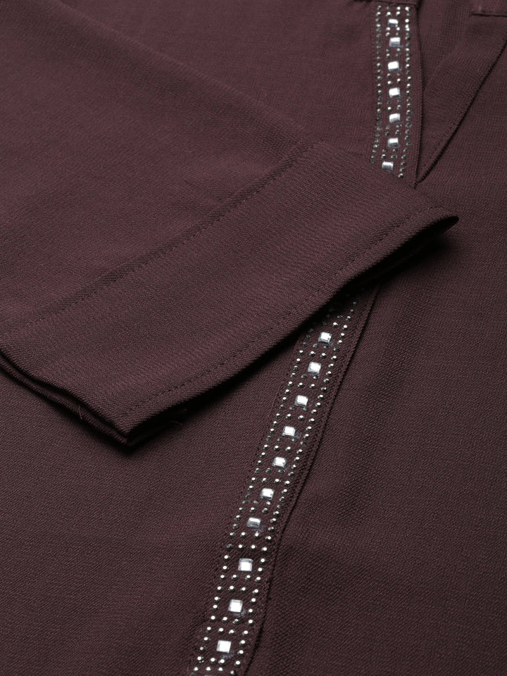 Neerus Purple viscose rayon solid straight kurti - detail view 2
