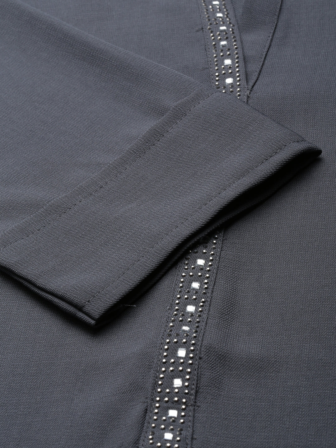 Neerus Grey viscose rayon solid straight kurti - detail view 2
