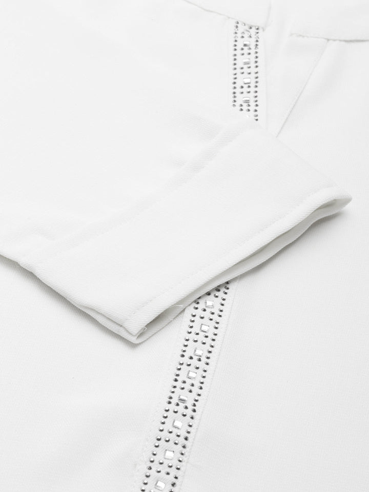 Neerus White viscose rayon solid straight kurti - detail view 2