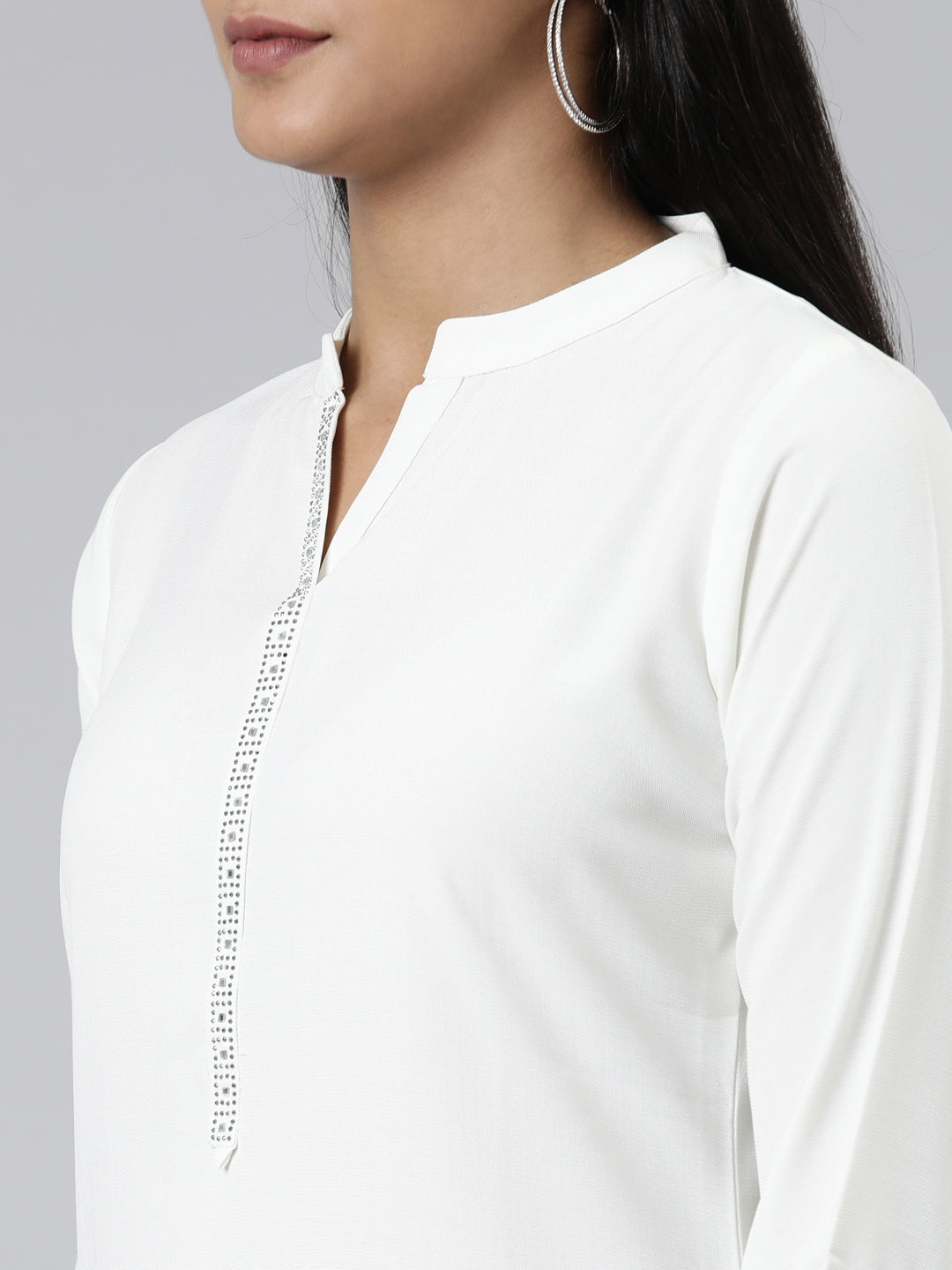 Neerus White viscose rayon solid straight kurti - detail view 1