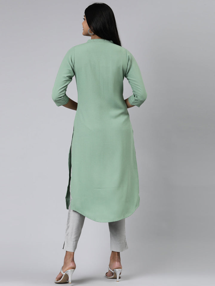 Neerus Green viscose rayon embellished kurti - side view