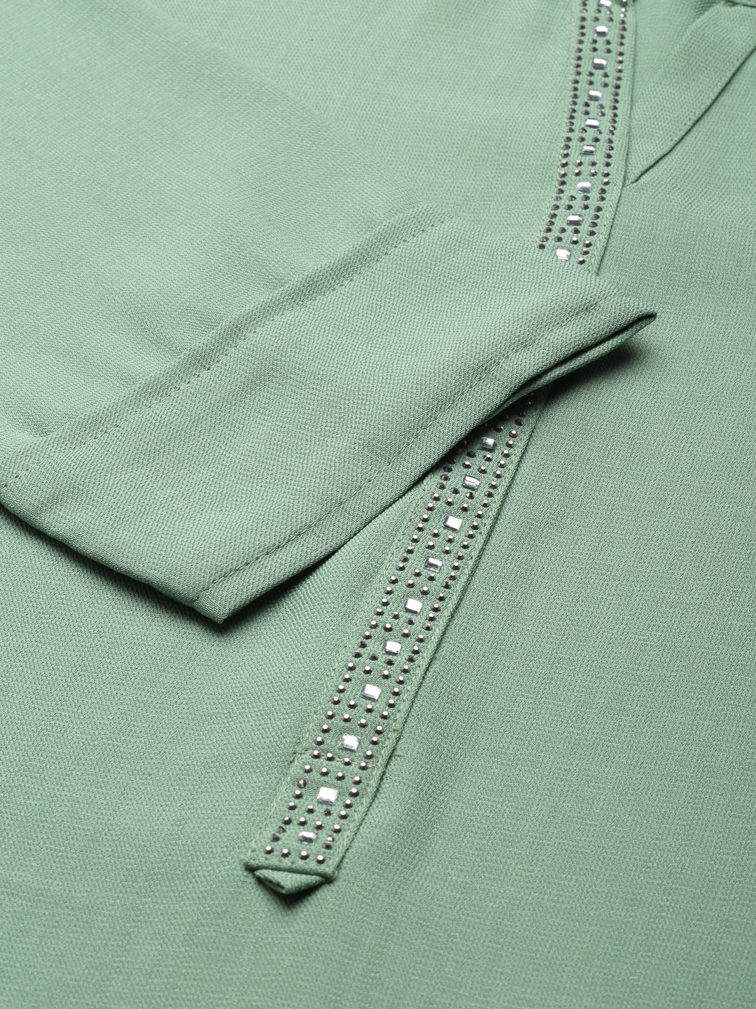 Neerus Green viscose rayon embellished kurti - detail view 2