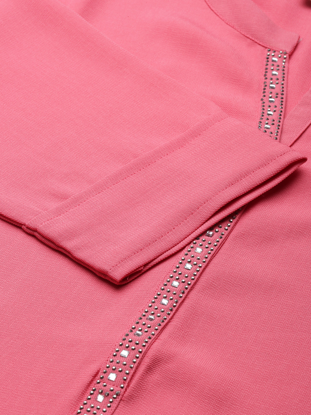 Neerus Pink viscose rayon solid straight kurti - detail view 1