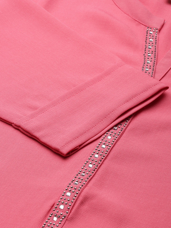 Neerus Pink viscose rayon solid straight kurti - detail view 1
