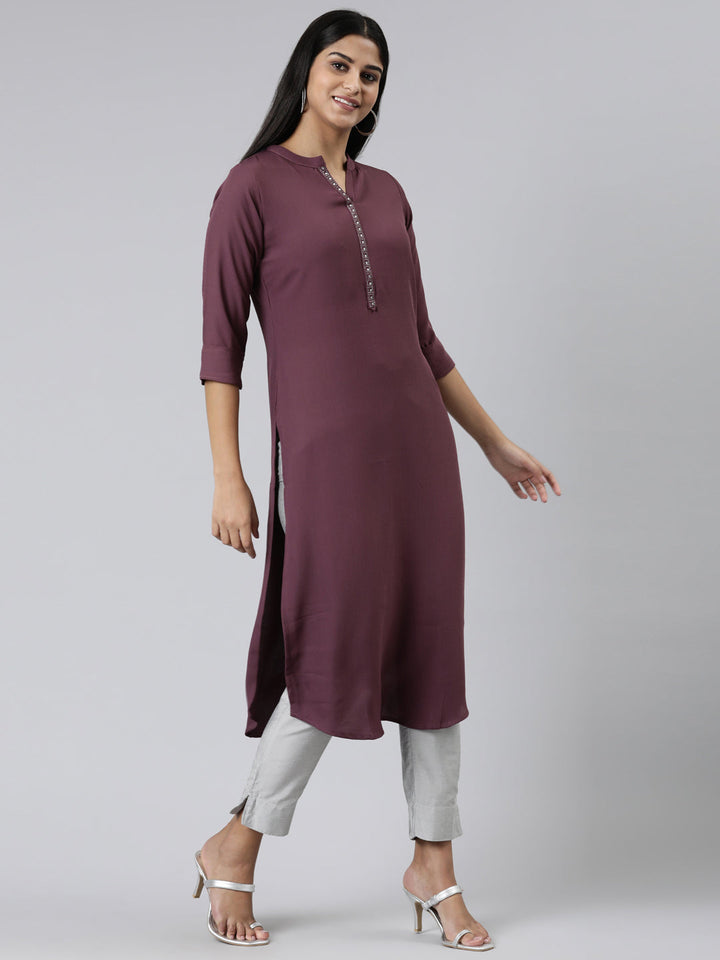 Neerus Maroon viscose rayon solid kurti - back view
