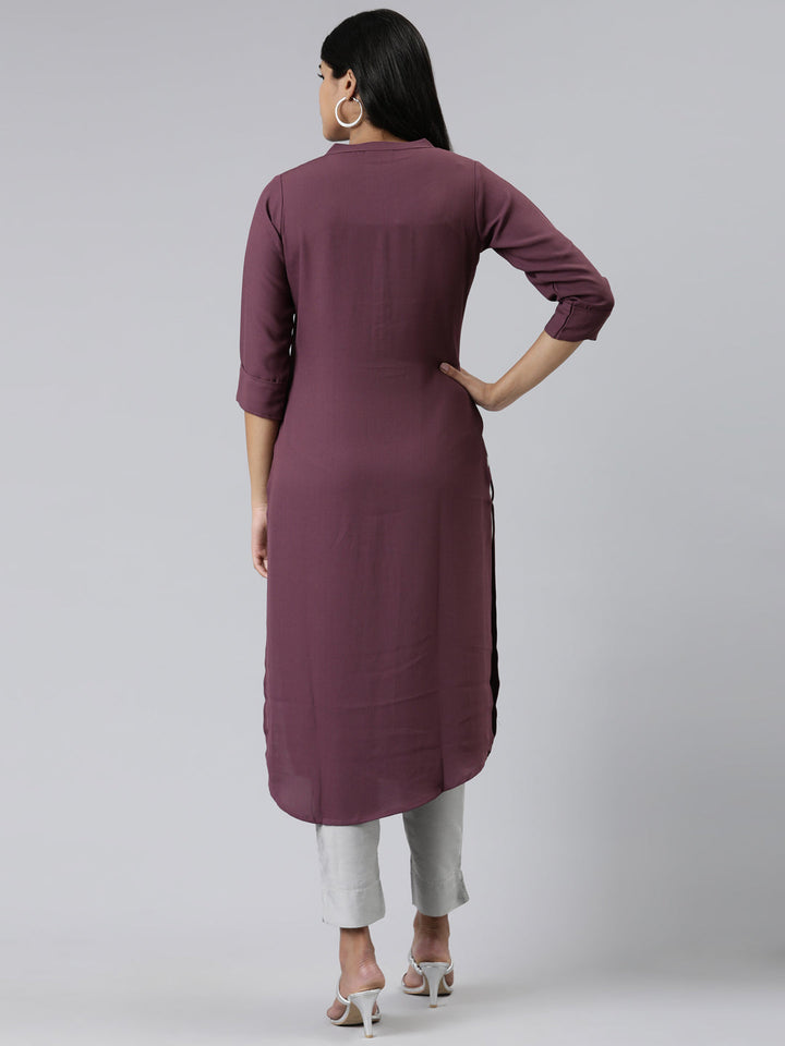 Neerus Maroon viscose rayon solid kurti - side view