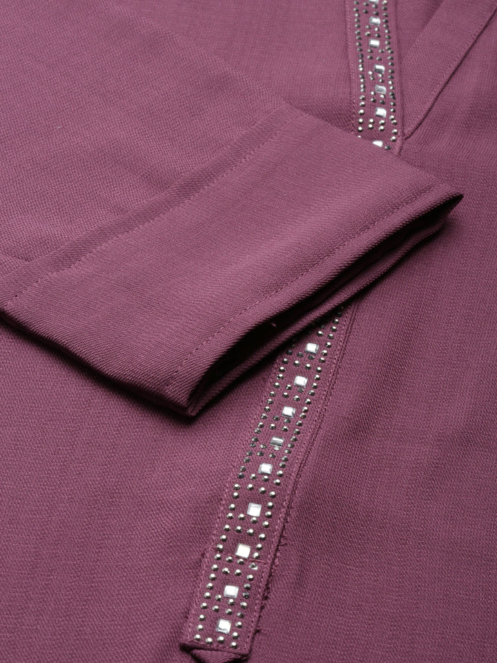 Neerus Maroon viscose rayon solid kurti - detail view 1