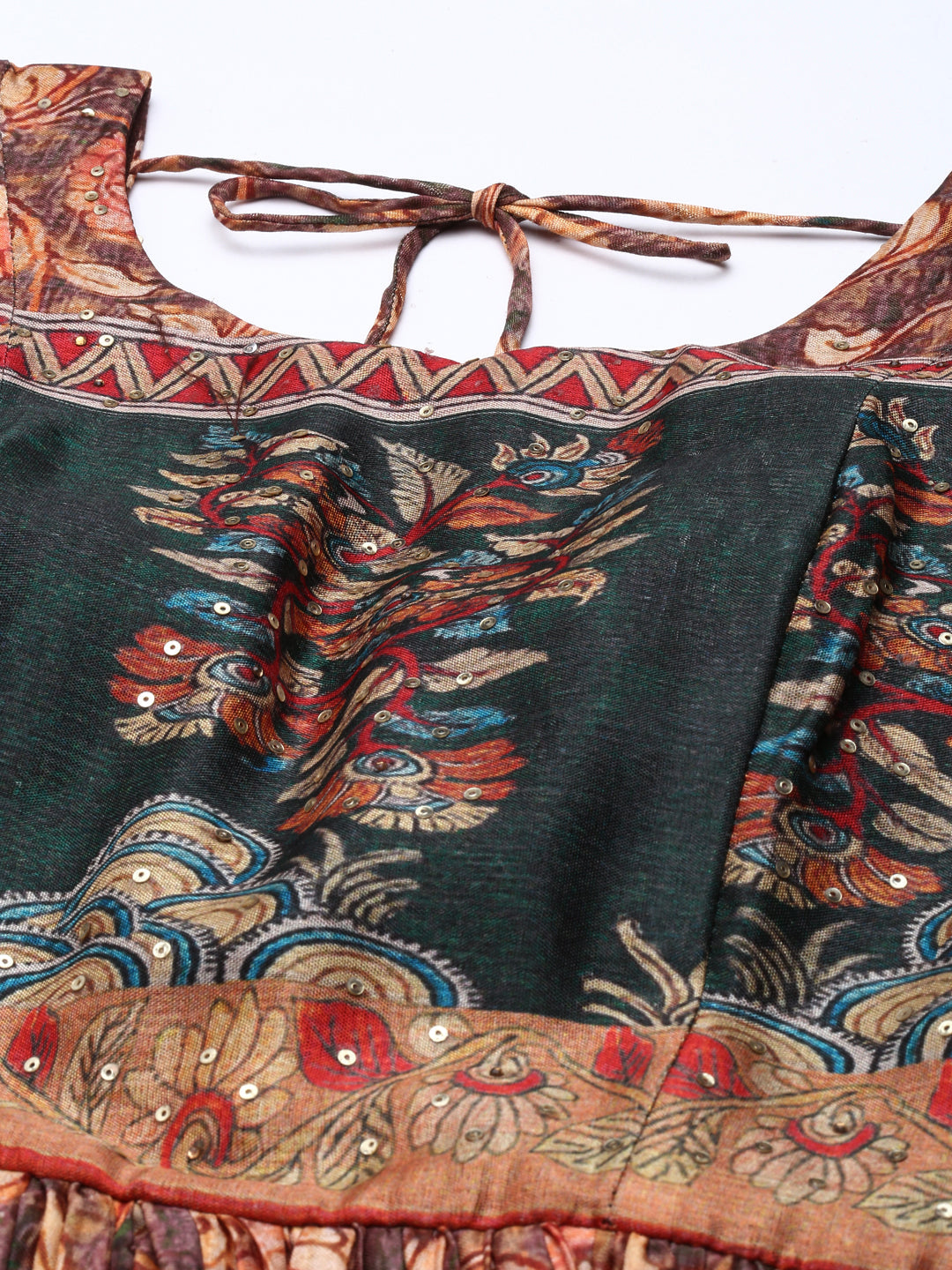 Neerus Orange raw silk printed maxi dress - detail view 2