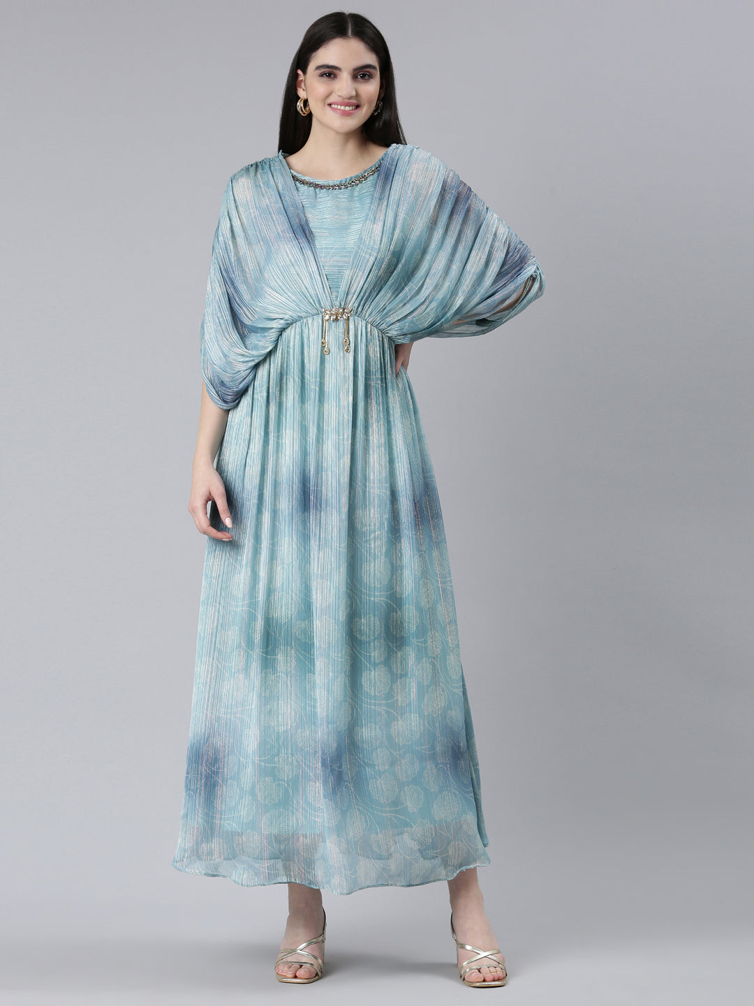 Neerus Blue printed straight dress - front view