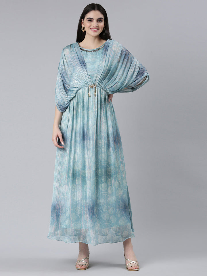 Neerus Blue printed straight dress - front view