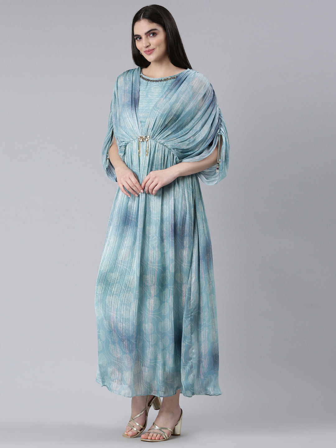 Neerus Blue printed straight dress - back view