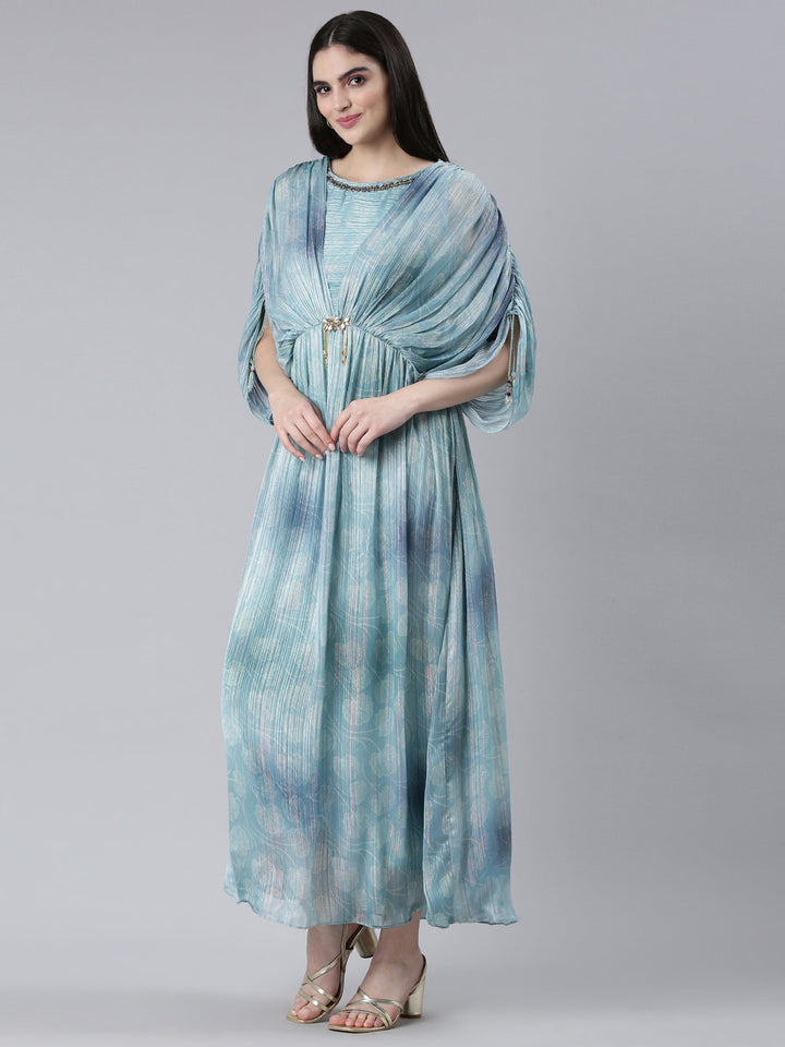 Neerus Blue printed straight dress - back view