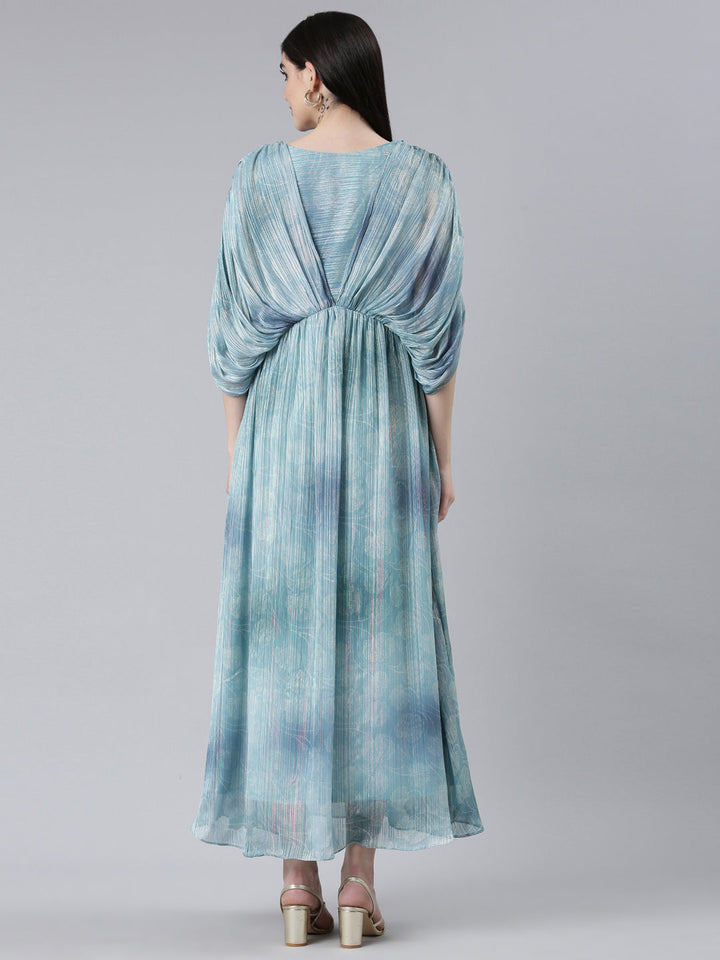 Neerus Blue printed straight dress - side view