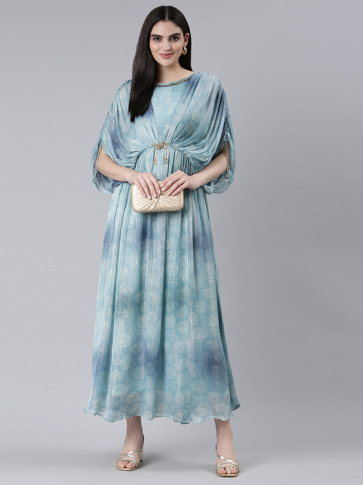 Neerus Blue printed straight dress - detail view 2