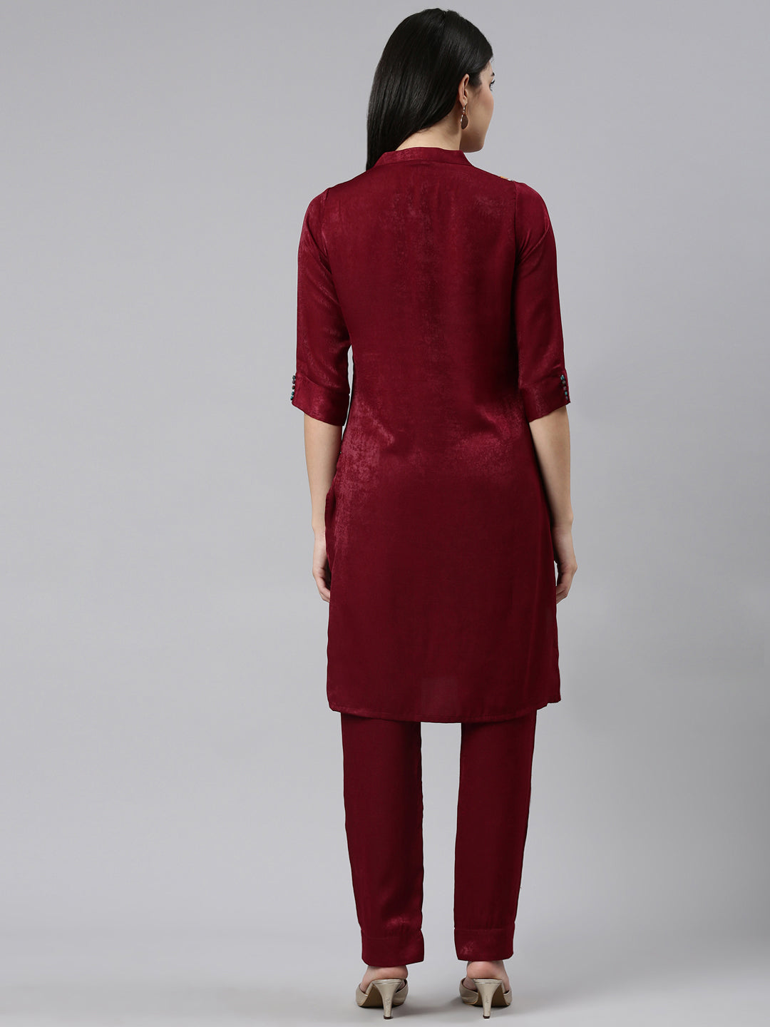 Neerus Pink solid straight kurta set with trouser - side view