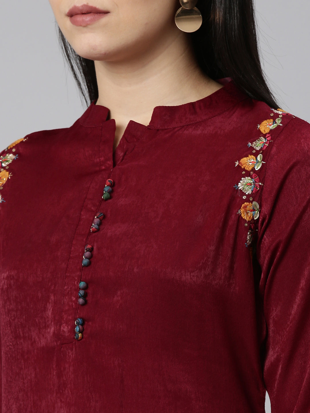 Neerus Pink solid straight kurta set with trouser - detail view 1