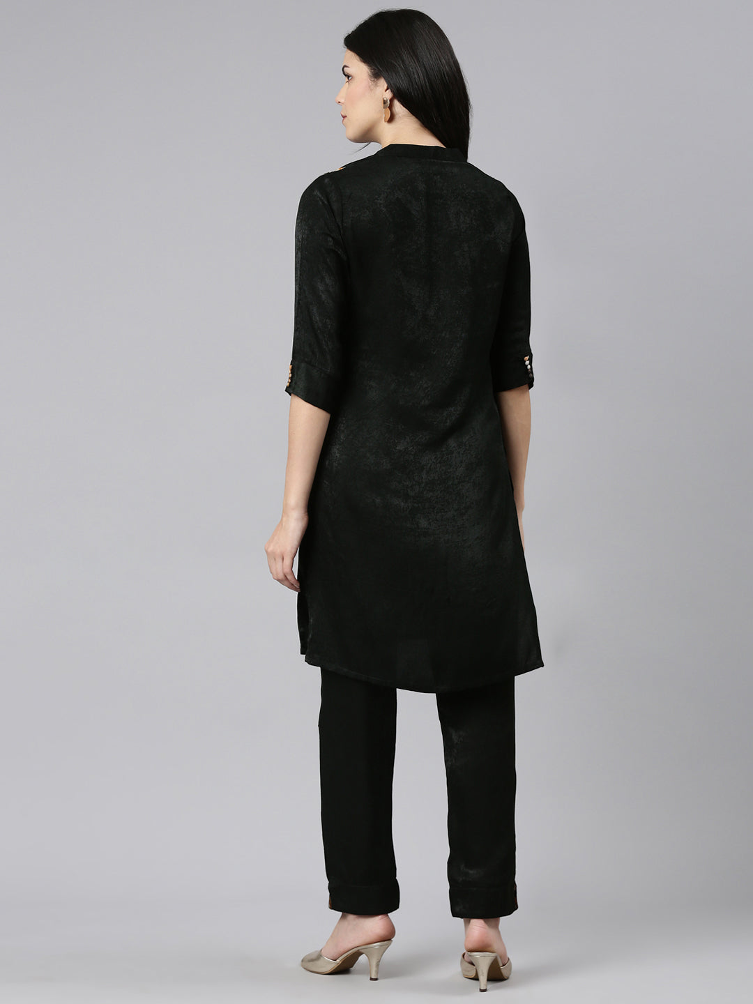 Neerus Green solid straight kurta set with trouser - side view
