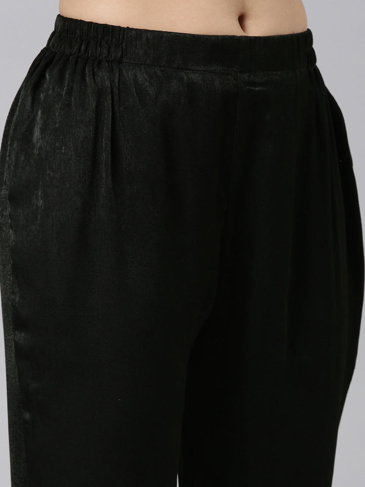 Neerus Green solid straight kurta set with trouser - detail view 3