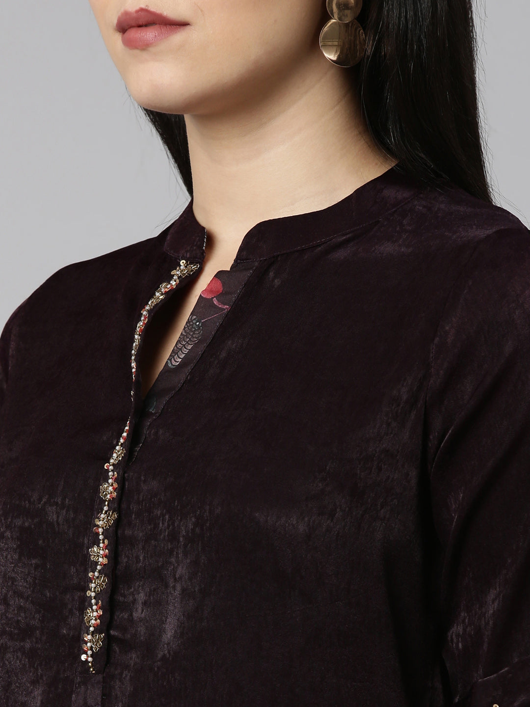 Neerus Purple solid straight kurta set with trouser - detail view 1