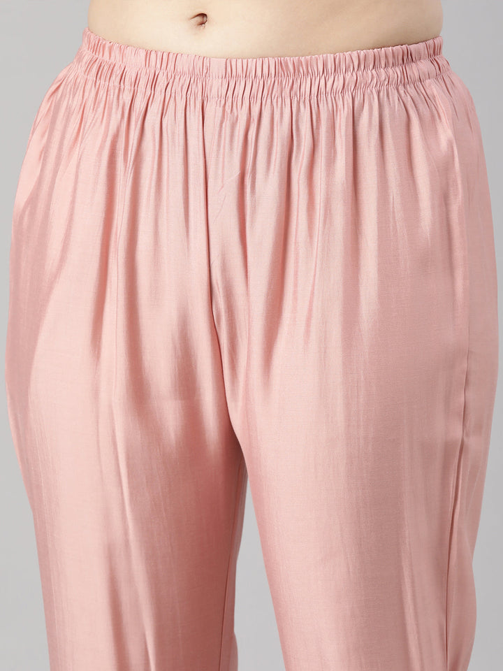 Neerus Pink solid straight kurta set with trouser - detail view 3