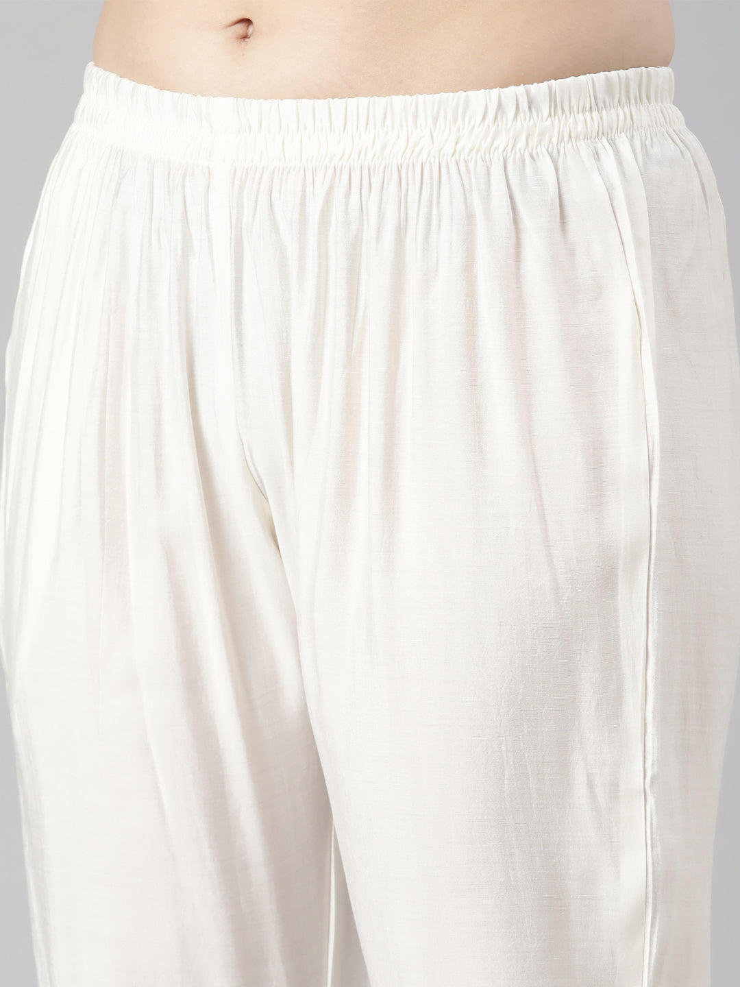 Neerus White solid straight kurta set with trouser - detail view 3