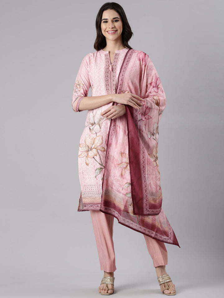 Peach Slub Cotton Hakoba Work Three Piece Set