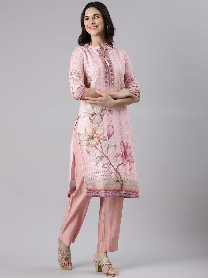 Peach Slub Cotton Hakoba Work Three Piece Set