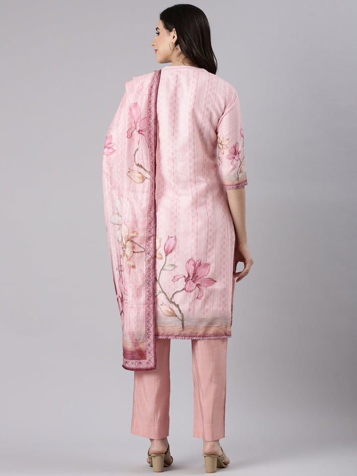 Peach Slub Cotton Hakoba Work Three Piece Set