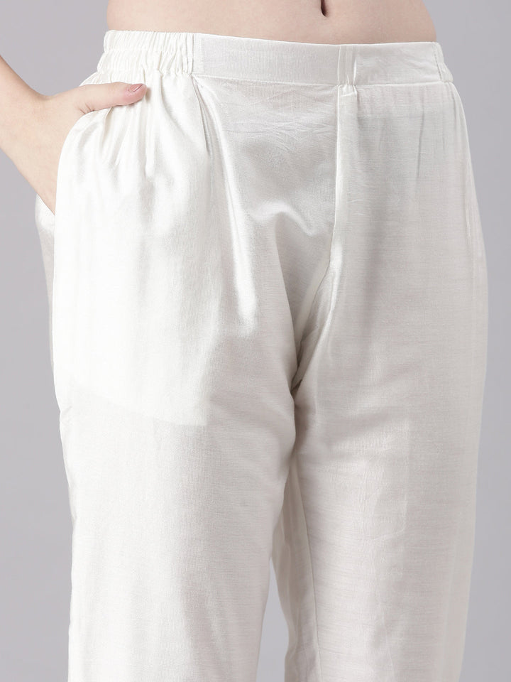 Neerus Off White Solid Straight Kurta and Trousers With Dupatta