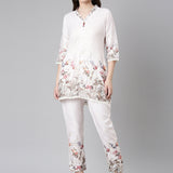 Neerus Cream Casual Solid Kurti with Trousers