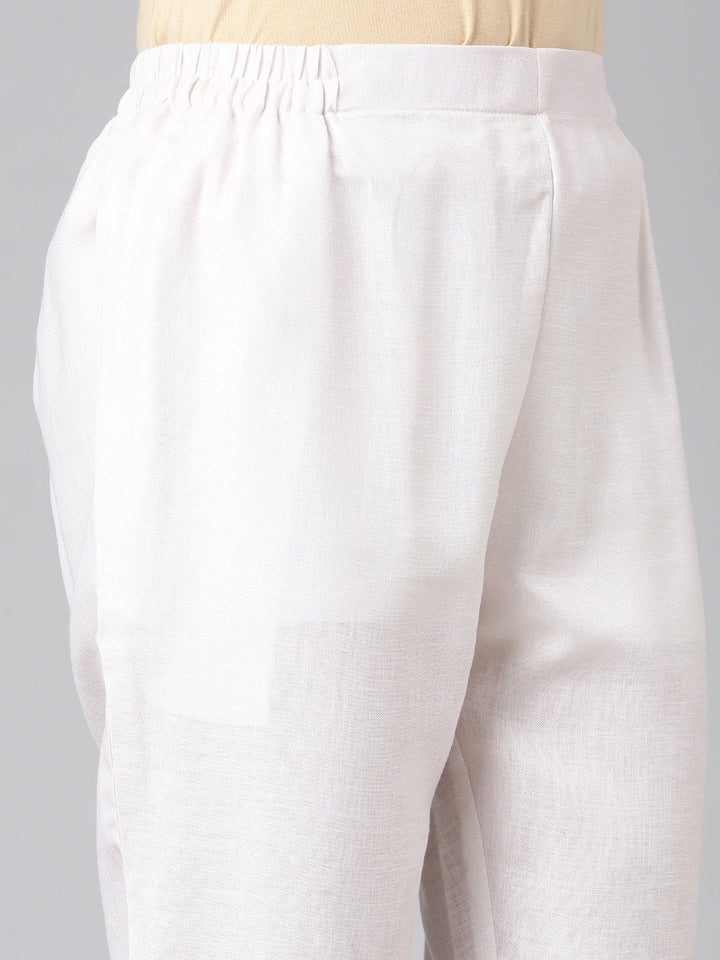 Neerus Cream Casual Solid Kurti with Trousers