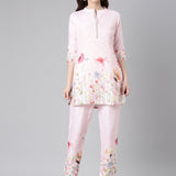 Neerus Pink Casual Solid Kurti with Trousers