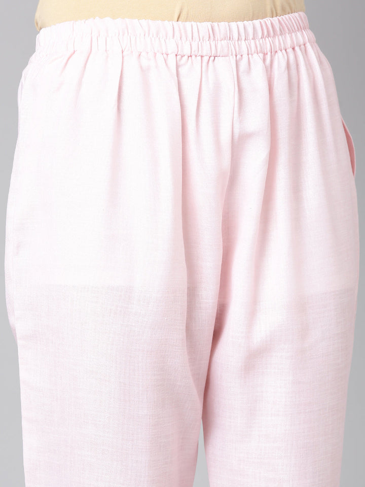 Neerus Pink Casual Solid Kurti with Trousers