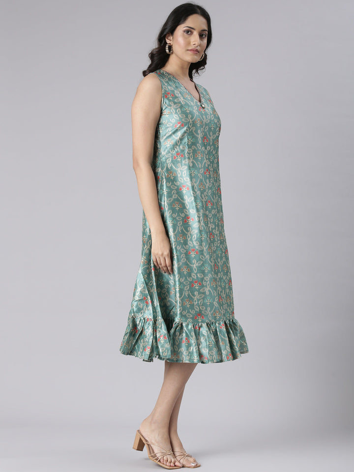 Neerus Beige Casual Floral Maxi Dresses