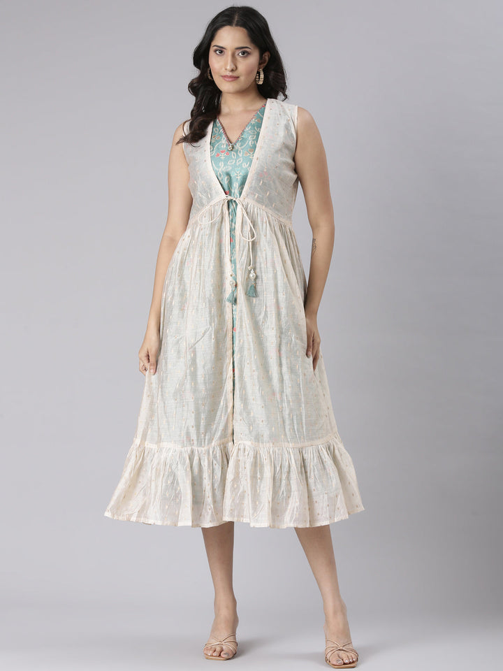 Neerus Beige Casual Floral Maxi Dresses