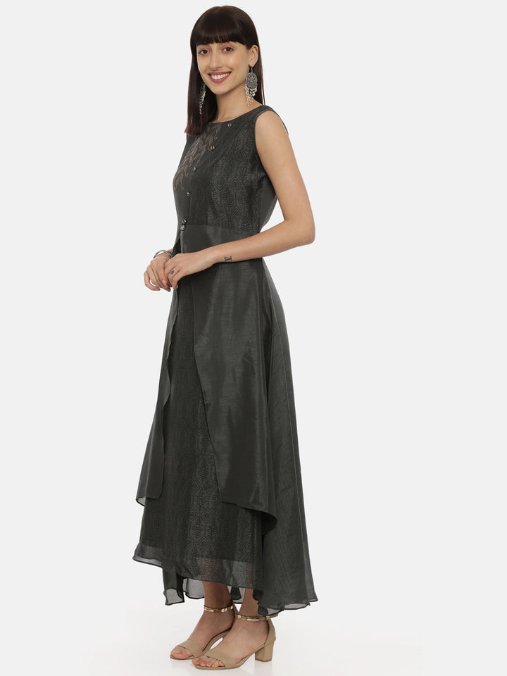 Neerus Grey embellished flared kurti - side view