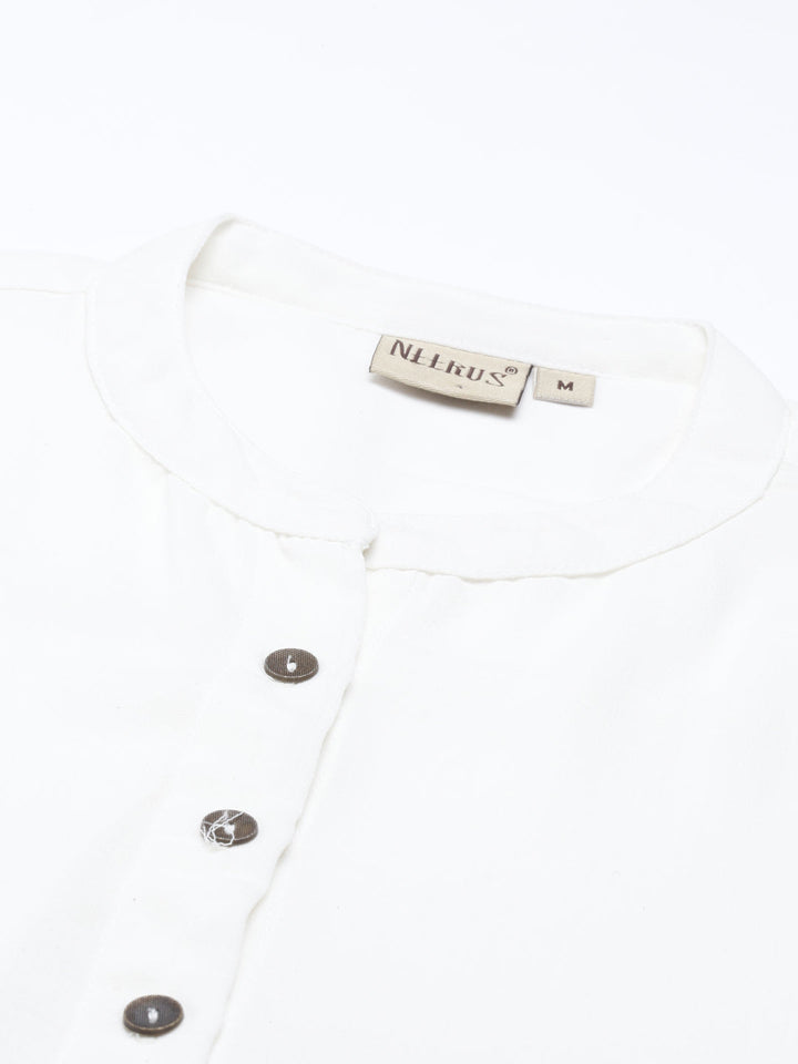 Neerus White rayon solid kurta - back view