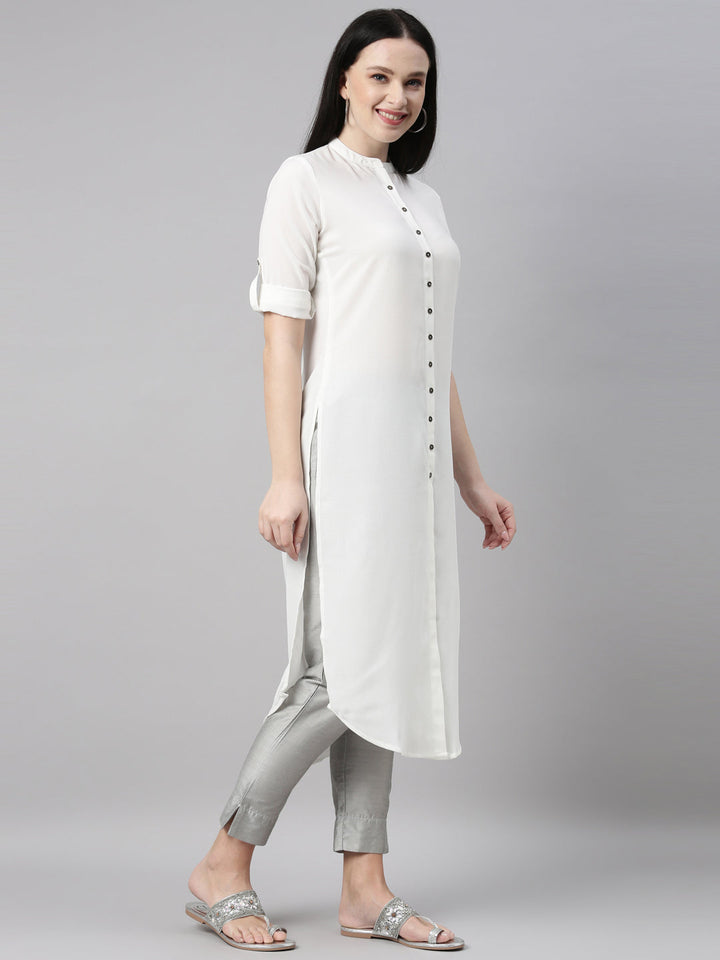 Neerus White rayon solid kurta - detail view 1