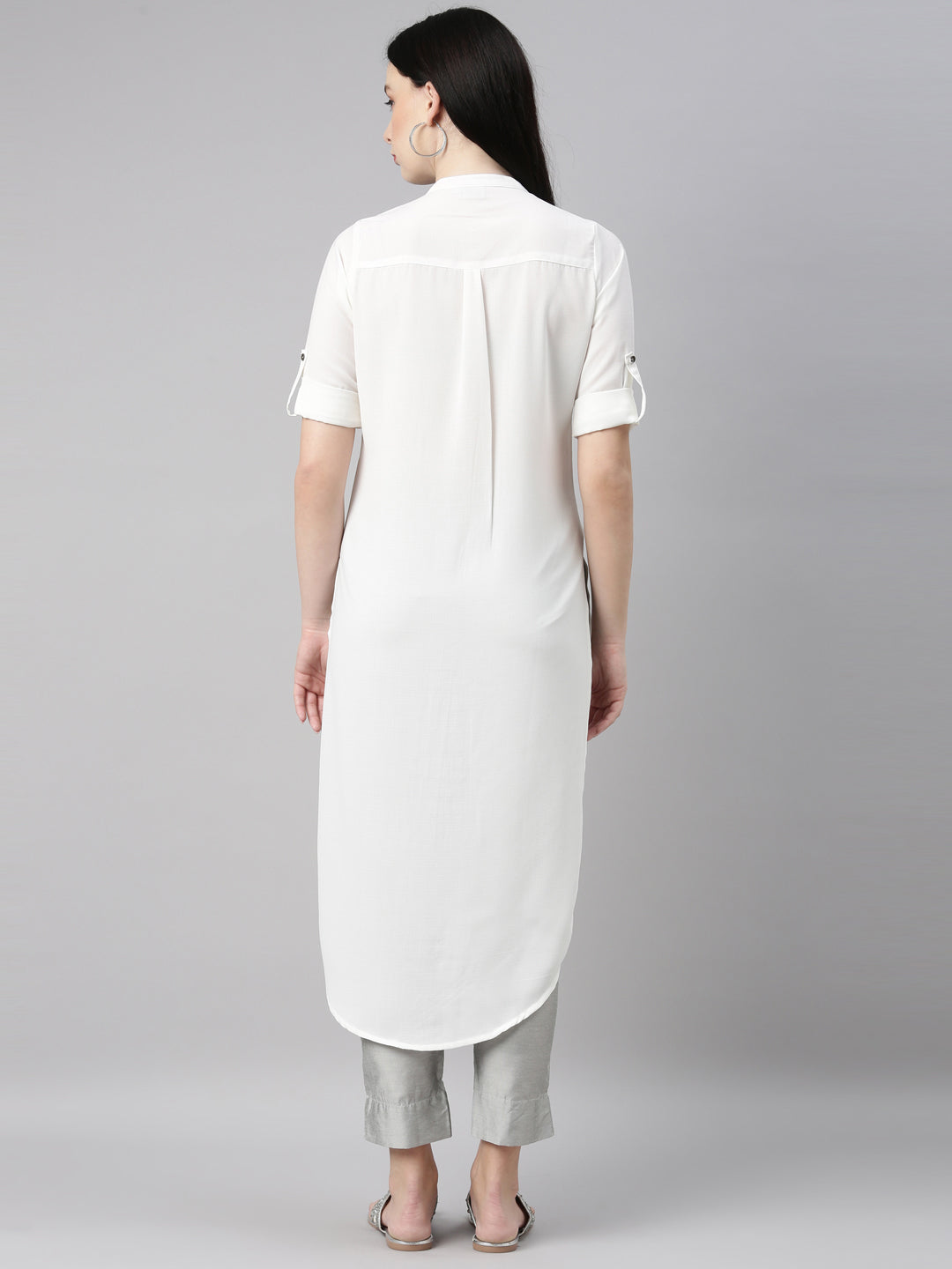 Neerus White rayon solid kurta - detail view 2
