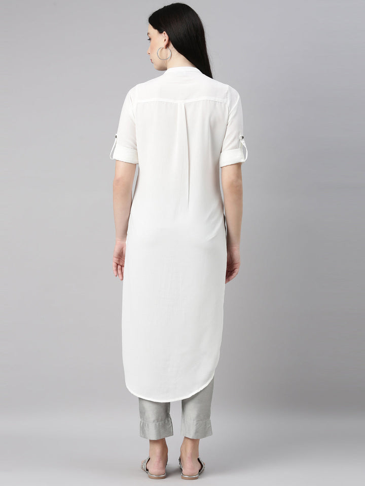 Neerus White rayon solid kurta - detail view 2