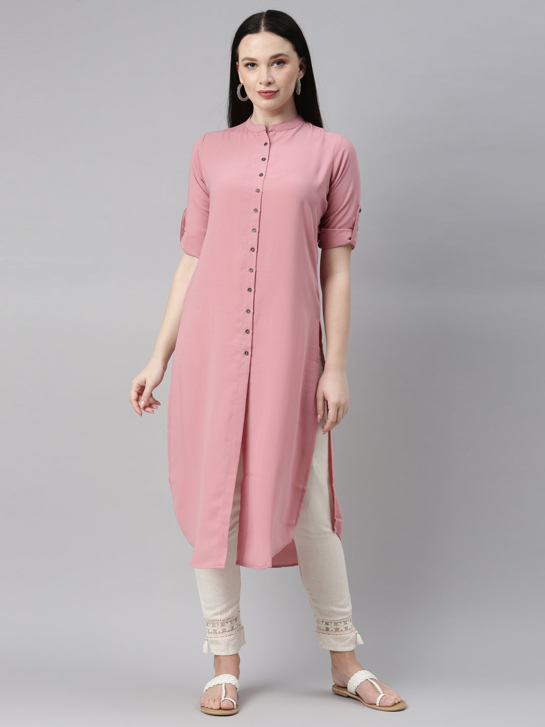 Neerus Pink rayon solid kurti - detail view 21