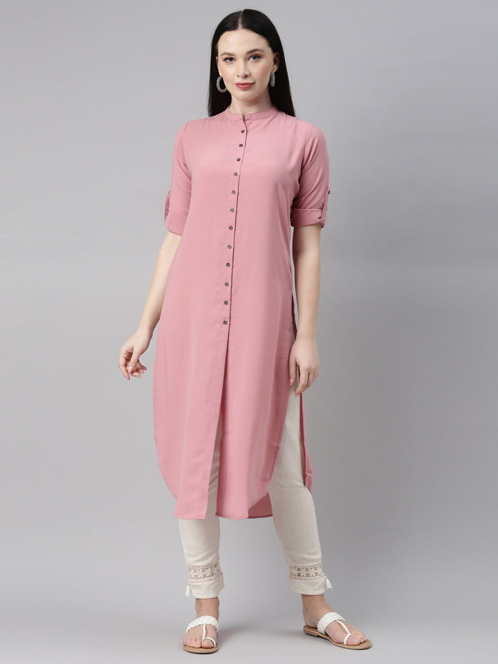 Neerus Pink rayon solid kurti - detail view 21