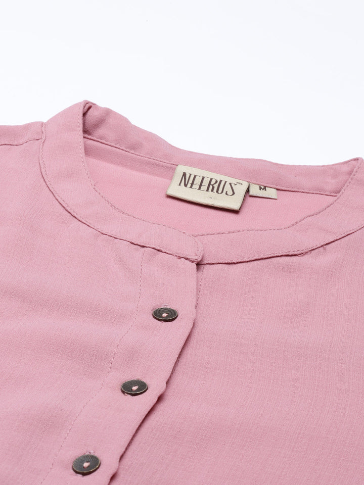 Neerus Pink rayon solid kurti - detail view 14